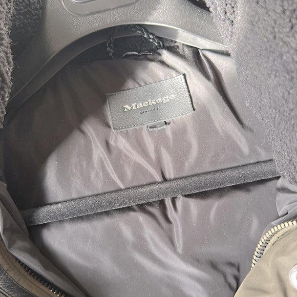 Mackage Gavin Army Green Down Coat with Leather Sleeves and Fur Hood - Picture 13 of 13